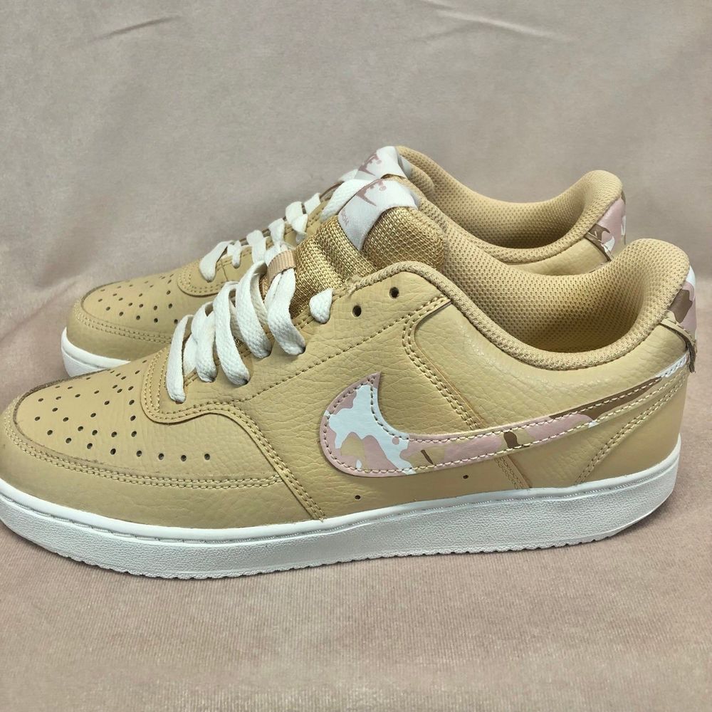 Nike Court Vision Low Women's Sesame Camo Swoosh Sneakers in White Size 9 - Picture 11 of 12